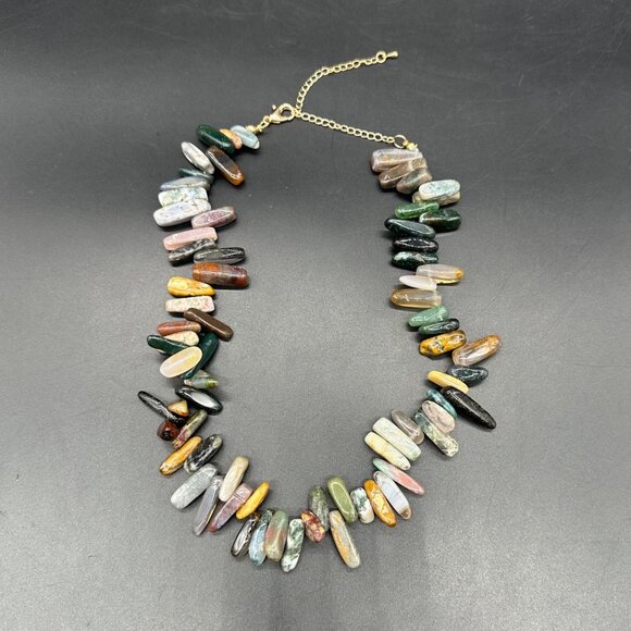 Natural Stone Beaded Necklace Adjustable Length Multi Color Southwestern Boho - Picture 3 of 6